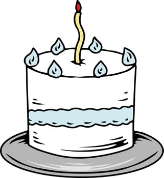 Simple birthday cake with candle and frosting decoration vector