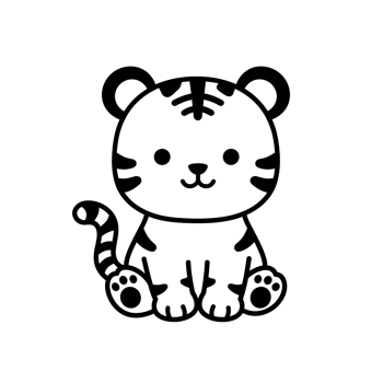 Tiger Cub Sitting Black and White Line Art png