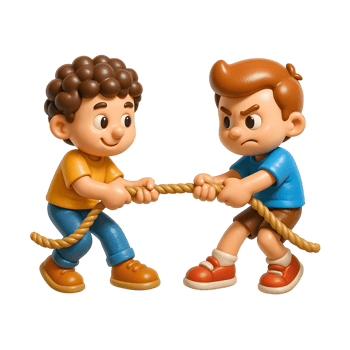 3D Cartoon Kids Playing Tug of War Isolated on Transparent Background png