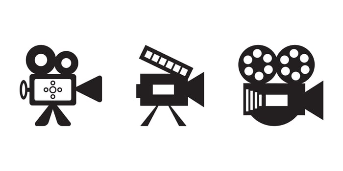 Classic film camera icons in black silhouette vector
