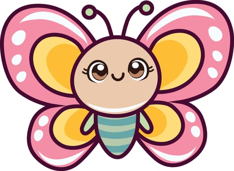 kawaii butterfly smiling cute cartoon vector