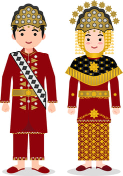 Bangka Belitung Traditional Clothes - Indonesian Culture Flat Cartoon Illustration vector