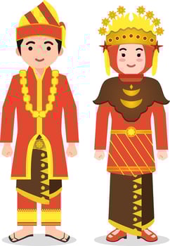 Jambi Traditional Clothes - Indonesian Culture Flat Cartoon Illustration vector
