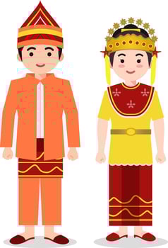 Kalimantan Selatan Traditional Clothes - Indonesian Culture Flat Cartoon Illustration vector