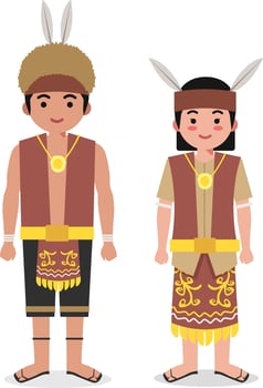 Kalimantan Tengah Traditional Clothes - Indonesian Culture Flat Cartoon Illustration vector