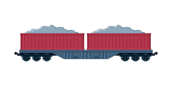 Red Loaded Cargo Train Wagons, Railroad Transportation Flat Illustration on White Background vector