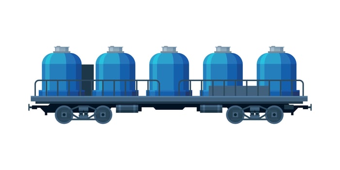 Modern Railway Cisterns, Freight Train, Side View, Railroad Transportation Flat Illustration on White Background vector
