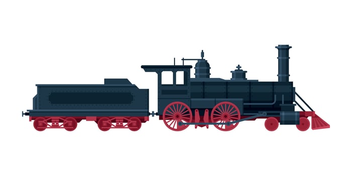 Old Train, Vintage Locomotive and Cargo Wagon, Railroad Transportation Flat Illustration on White Background vector