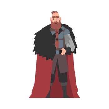 Strong Viking, Male Scandinavian Warrior Character in Traditional Clothes Illustration vector