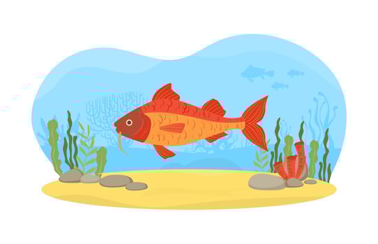 Underwater Nature Scene with Swimming Fish, Seaweeds and Sand Illustration vector