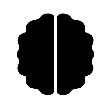 Brain hemisphere profile silhouette. A clean, solid black silhouette of a single brain hemisphere, representing a component of cognitive function. vector