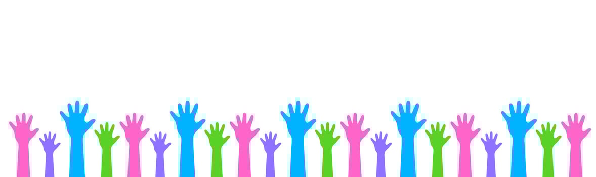 Vibrant raised hands border design. A flat, colorful graphic pattern featuring simple, repetitive hand forms for a lively, unified aesthetic. vector