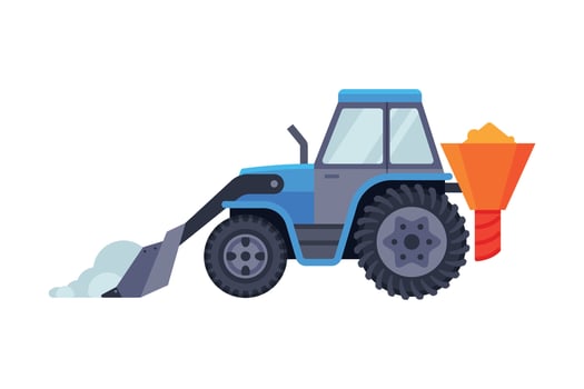 Snow Plow Tractor, Winter Snow Removal Machine, Cleaning Road Vehicle Illustration vector