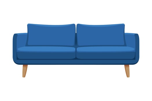 Blue Comfortable Sofa, Cozy Domestic or Office Furniture, Modern Interior Design Flat Illustration vector