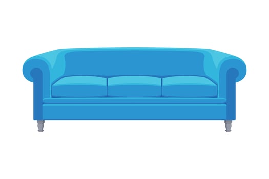 Light Blue Comfortable Sofa, Cozy Domestic or Office Furniture, Modern Interior Design Flat Illustration on White Background vector