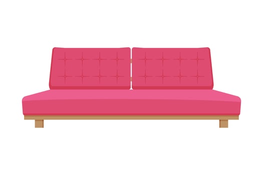 Comfortable Sofa, Cushioned Cozy Domestic or Office Furniture with Pink Upholstery, Modern Interior Design Element Flat Illustration vector