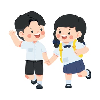 Cartoon School Children Holding Hands Illustration vector