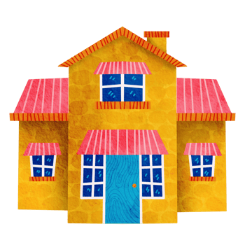 Big mansion house with yellow color with pink roof clipart. png