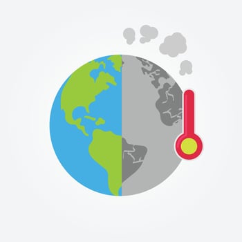 Earth with thermometer and smoke, showing contrast of healthy and polluted environment. vector