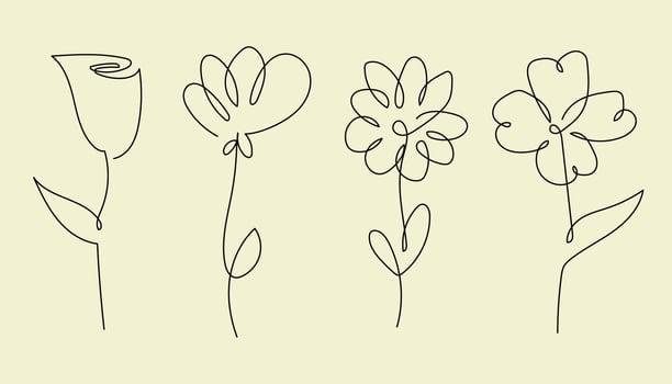 Light yellow background with single line flower illustration. vector