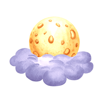 Yellow full moon in soft night clouds watercolor isolated illustration for kids design. Cute hand drawn selestial satellite. Decoration element for nursery or baby textile. Clipart of fairy dreams. png