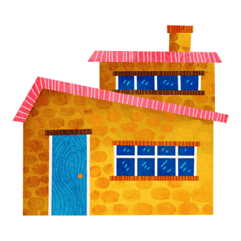 Cute watercolor yellow house with pink roof png