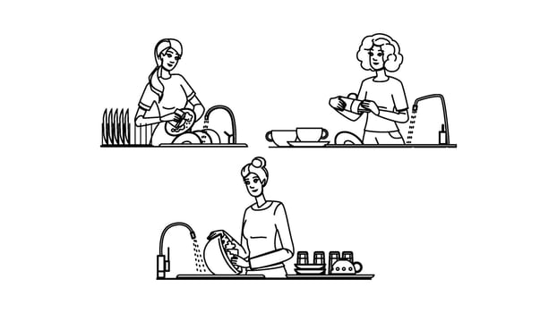 cleaning washing dishes mother people vector