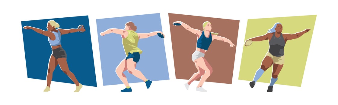 illustration of female discus throw athlete character. Sport, athletic concept. Cartoon flat graphic. vector
