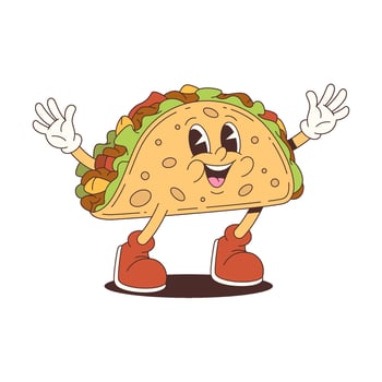 Taco Character Mascot with Shoes and Hands Smiling Cartoon Illustration for Food Advertising vector