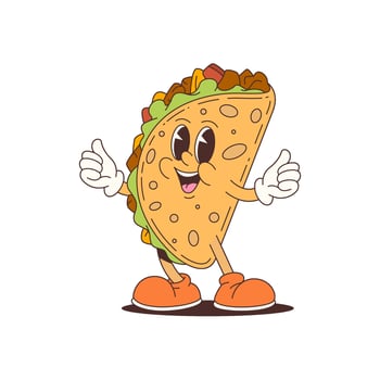 Smiling Taco Mascot Character With Thumbs Up Wearing Orange Shoes For Fun Food Advertising vector