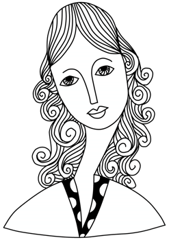 A black and white drawing of a woman with long hair png