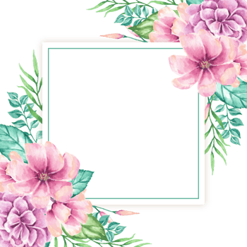 Elegant Watercolor Floral Frame with Pink and Purple Flowers Blank Space for Text or Image png