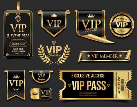 VIP member golden luxury label premium quality certificate ribbons vector