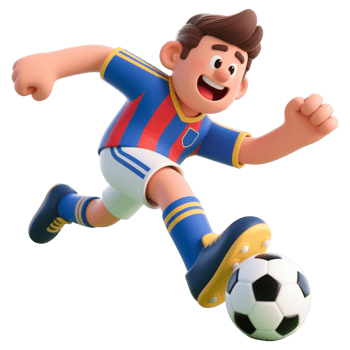 Cartoon soccer player kicking a football. png