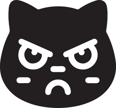 A black cat head icon with an angry expression on a white background illustration vector