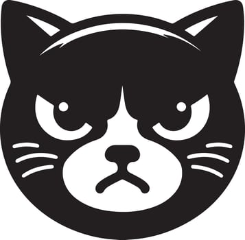 A black and white cartoon drawing of an angry looking cat with a white background vector