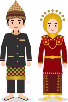 Bengkulu Traditional Clothes - Indonesian Culture Flat Cartoon Illustration vector