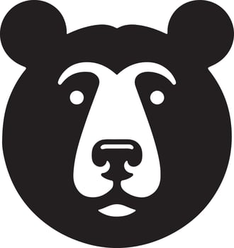 A stylized black and white illustration of a bear head with a simple design style vector