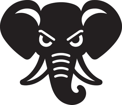 A stylized black and white illustration of an angry elephant head with large ears vector