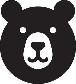 A simple black and white illustration of a bear face with round ears and a cute nose vector