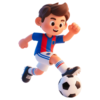 3D Cartoon Boy Kicking a Soccer Ball png