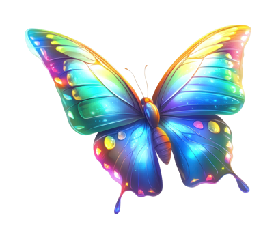 Vivid rainbow butterfly with luminescent wings in flight png