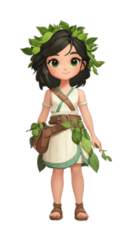 Cartoon girl with leaf crown in ancient attire png