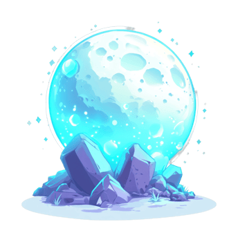 Glowing celestial moon with rocks and stars png