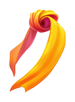 Colorful twisted ribbon with pink and yellow swirls png