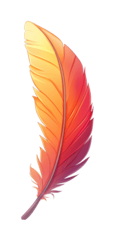 Vibrant feather with gradient hues of orange and red png