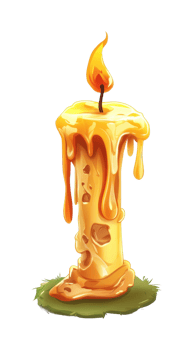 Melting wax candle with flickering flame png