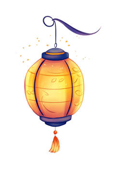 Colorful asian lantern with golden glow and decorative tassel png