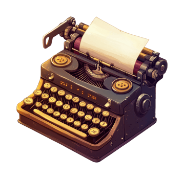 Vintage typewriter with paper sheet and mechanical keys png