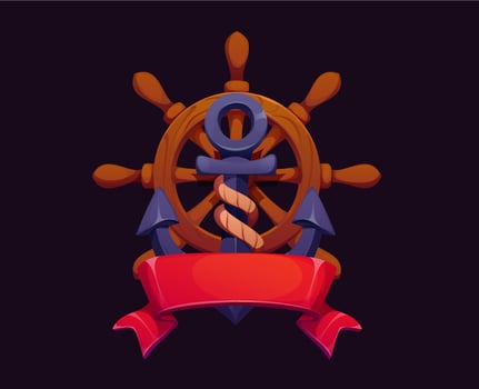 Heraldic pirate ship anchor with steering wheel vector